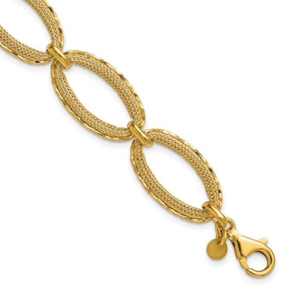Leslie's 14K Polished and Textured Diamond Cut Oval Link Bracelet